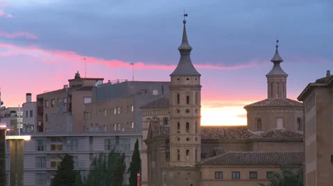 Bright sunset behind Religious monuments Stock Footage 39253016