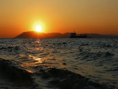 Bright sunset on the black sea. Stock Footage 80777680
