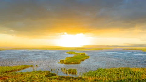 Bright sunset over the small lake coast Vídeos de archivo 326833754
