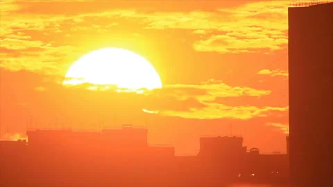 Bright sunset over town Stock Footage 125902750