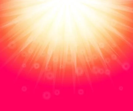 Bright sunset on red sky background. Beautiful sunny banner with sunburst sun Stock Illustration