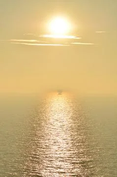 Bright sunset reflection of Sun at Water surface Background Stock Photos