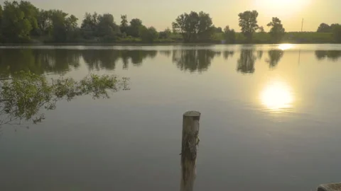 Bright sunset on river Stock Footage 98610543