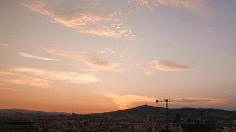 Bright sunset sky over Barcelona city, timelapse Stock Footage 103035691