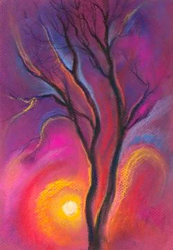Bright sunset tree Stock Illustration