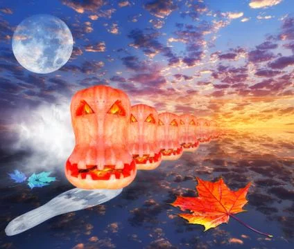 Bright supermoon in night dramatic clouds with horror flaming face of hallowe Stock Illustration