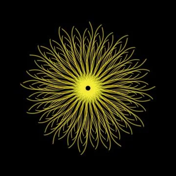 Bright symmetrical abstract pattern with curved yellow lines forming a radiant f Stock Illustration