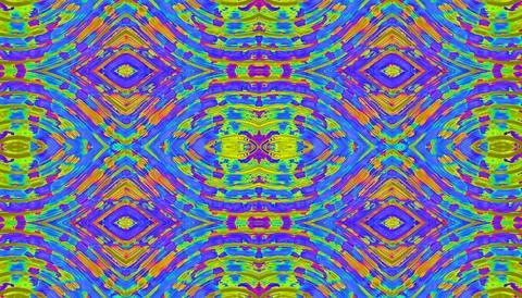 Bright Symmetrical Kaleidoscope Abstract Pattern with Blue Yellow Neon Mosa.. Stock Illustration