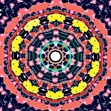 Bright symmetrical pattern of flowers. Illustrazione stock