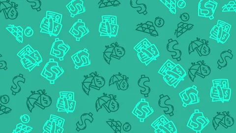 Bright teal background with glowing dollar symbols Stock Footage 336220143