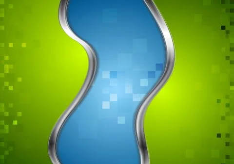 Bright tech background with metallic waves Stock Illustration