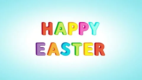 Bright Text Happy Easter. 4K cartoon animation on a blue background Stock Footage 164616650