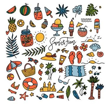 Bright things for beach rest, party, vacation, days off, weekend. Summer Stock Illustration