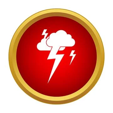 Bright thunderstorm cloud and lightning weather warning symbol Stock Illustration