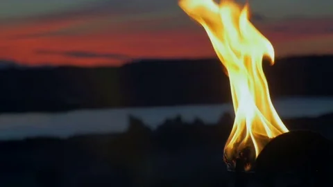 Bright torchlight in the night Stock Footage 82406794