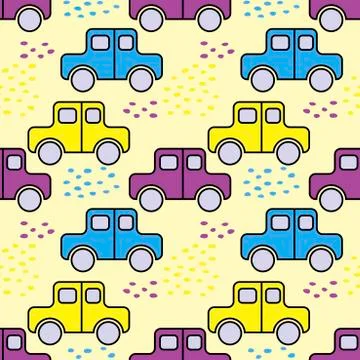 Bright toy cars . Seamless vector pattern for the design of children's clothi Stock Illustration