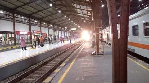 Bright train lights at night Stock Footage 236446426