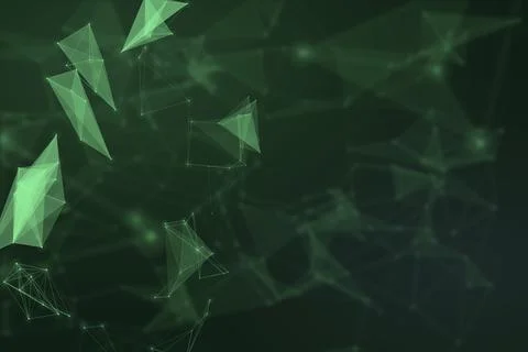 Bright translucent emerald shards and fine network traces drift through a m.. Stock Illustration
