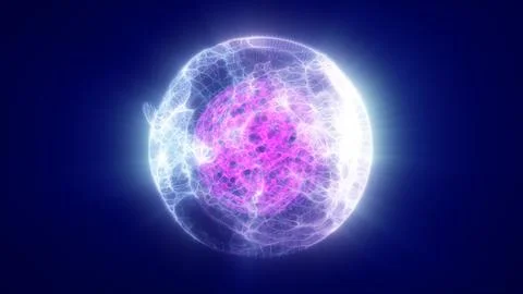 Bright translucent energy sphere with vivid pink core and glowing electric .. Stock Illustration