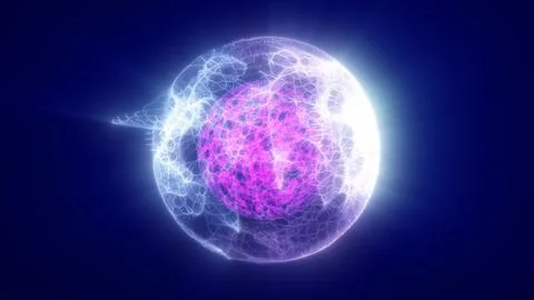 Bright translucent energy sphere with vivid pink core and glowing electric .. Stock Illustration