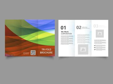 Bright trifold brochure with waves. Vector graphics and design. Stock Illustration