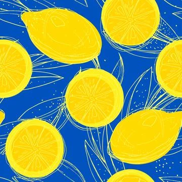 Bright tropical pattern with lemons. Stock Illustration