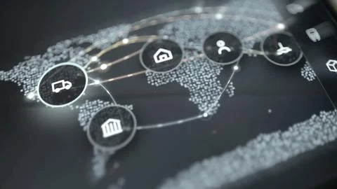 Bright truck node is selected among home, banking Stock Photos