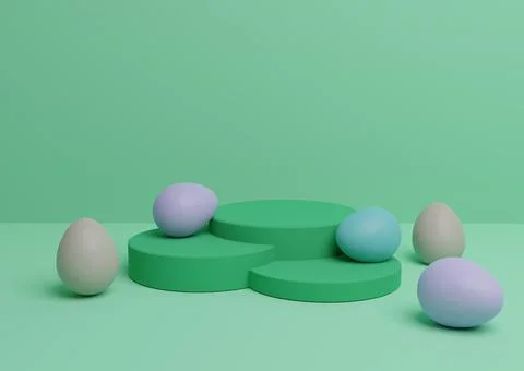 Bright turquoise green 3D rendering of Easter themed product display podium o Illustrazione stock