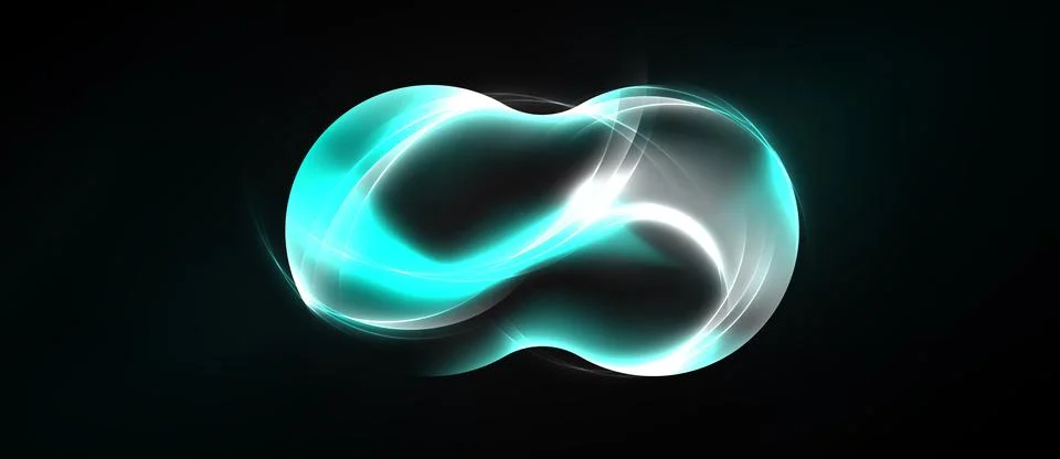 Bright turquoise infinity symbol glows against dark background. Smooth curves Stock Illustration