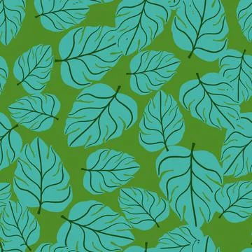 Bright turquoise random palm monstera leaf ornament seamless pattern. Bright  Stock Illustration