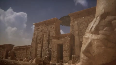 Bright UFOs Hover Over Sacred Pharaonic Temple, Merging Timeless Majesty wit Stock Footage 291408480