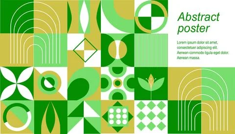 Bright vector abstract poster in green and gold tones with geometric patter.. Stock Illustration