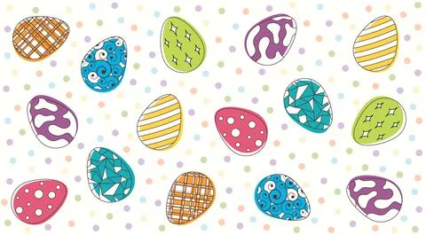 Bright vector background of Easter eggs with patterns, dots. Black linart Stock Illustration