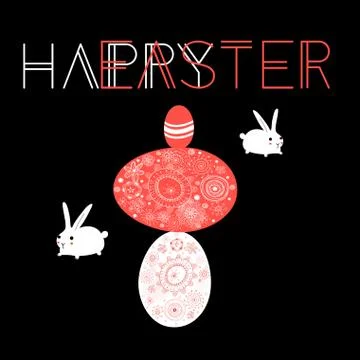 Bright vector Easter card with eggs and rabbits Stock Illustration