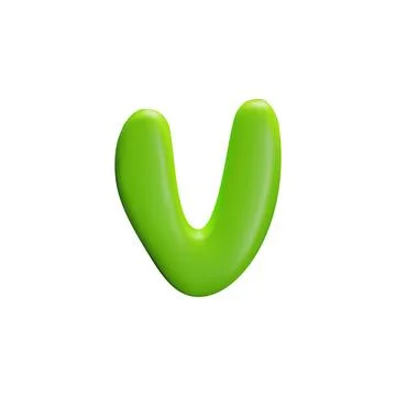 A bright vector flat 3d letter "V" made of green plasticine on a white Illustrazione stock