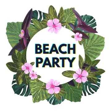 Bright vector floral banner template for summer beach party. Tropical flyer with 库存插图