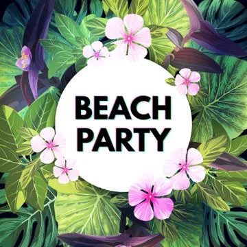 Bright vector floral banner template for summer beach party. Tropical flyer with 库存插图