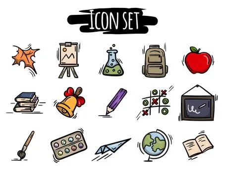 Bright vector icon set of school education, autumn Illustrazione stock