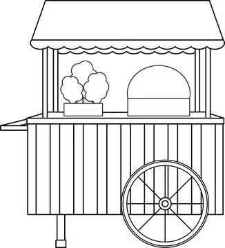 Bright vector illustration of a cotton candy cart, a sweet snack, street fo.. Stock Illustration
