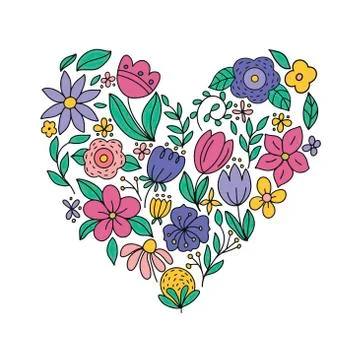 Bright vector illustration - a heart, filled with pink and blue flowers. For the Illustrazione stock