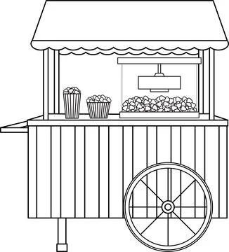 Bright vector illustration of a popcorn machine, a popcorn cart, a snack, s.. Stock Illustration