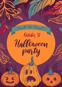 Bright vector illustration with pumpkins, jack-o-lantern autumn Illustrazione stock