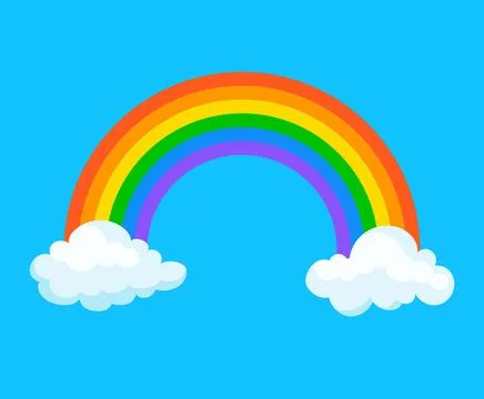 Bright vector illustration of a rainbow of six colors emerging from two white Stock Illustration