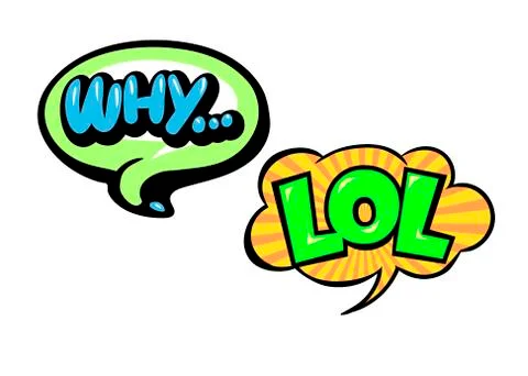 Bright vector LOL and Why speech bubbles. Colorful emotional icons isolated  Stock Illustration