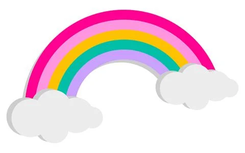 Bright vector rainbow with white clouds perspective view isolated on white Stock Illustration