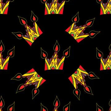Bright vector seamless abstract hand-drawn pattern with crowns. Illustrazione stock