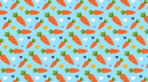 Bright vector seamless pattern with carrots and hearts. Illustrazione stock