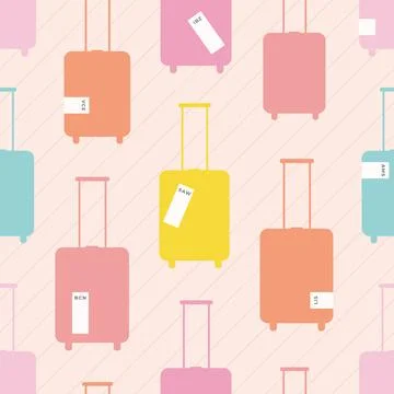 Bright vector seamless pattern with luggage, suitcase, tags, barcode with Stock Illustration
