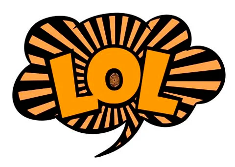 Bright vector speech bubble LOL. Black and yellow striped emotional icon Stock Illustration