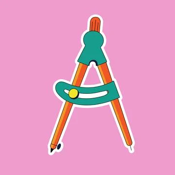 Bright vector sticker of office compass. Isolated school supplies icon on p.. Stock Illustration